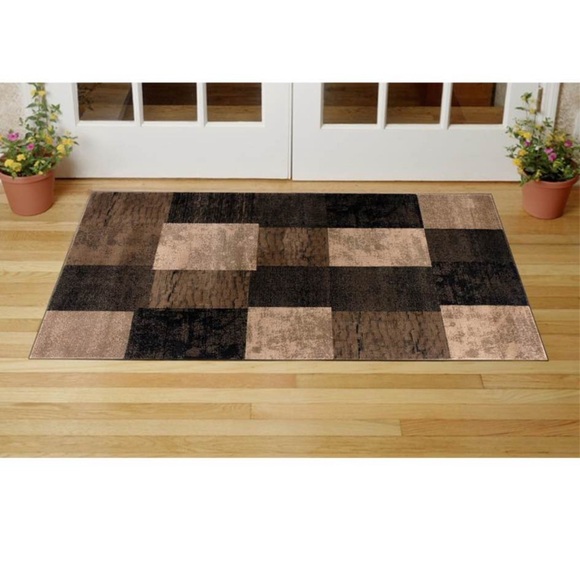 Modern Geometric Brown and Black Area Rug - Picture 3 of 6